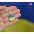 Кулон Герб України. Слава нації. Тризуб. Колір срібло Кольори прапор України. На ланцюжку